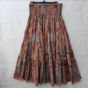 Lauren Ralph Lauren Pink and Brown Smocked Maxi Skirt